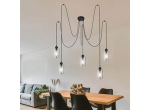 4059157244672 - Etc-shop - Hängelampe Wohnzimmer Pendelleuchte 5 flammig Esszimmerleuchte schwarz Glas rauch 5x E27 h 185 cm