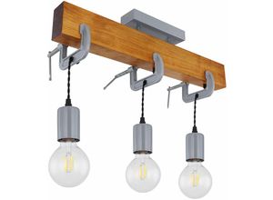 4059157245389 - Hängeleuchte Holz rustikal E27 Hängelampe Industrial 3 flammig Wohnzimmerlampe Esszimmerleuchte Vintage Schraubzwingen Metall verzinkt LxH 60 x 39