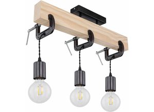 4059157245426 - Etc-shop - Holzleuchte Deckenlampe 3 flammig Esszimmerleuchte Wohnzimmer Holz Metall naturfarben schwarz 3x E27 Fassungen HxLxB 39x60x14 cm