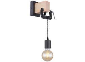 4059157245433 - Wandleuchte hängend Wandlampe aus Holz mit Schraubzwinge schwarz 1x E27 Textilkabel schwarz 14x28x15cm Flur Schlafzimmer Treppenhaus Wohnzimmer