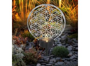 4059157245921 - Solarlampe Garten Steckleuchte silber Außenlampe wetterfest led Terrassenlampe Akku Floral Metall schwarz 2x led 3000K warmweiß LxBxH 20x10x31 cm