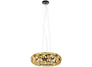 4059157246676 - Etc-shop - Pendelleuchte gold 3 flammig Esszimmerlampe hängend Hängeleuchte Wohnzimmer modern höhenverstellbar Blättchen-Dekor gold 3xE14 DxH