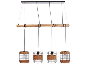 4059157246782 - Pendelleuchte Hängelampe Wohnzimmerleuchte Esszimmerlampe Deckenleuchte Metall Holz Grasgeflecht Gitterschirme 4 Flammig E27 LxH 120x150 cm