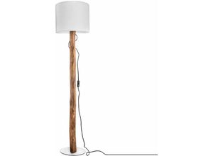 4059157247208 - Stehlampe Standleuchte Landhausstil Holzlampe Eukalyptus braun Wohnzimmer Stehleuchte mit Stoffschirm Metall Textil weiß gold Fassung 1x E27 DxH