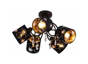 4059157249486 - Etc-shop - Schlafzimmer Deckenlampe schwarz Retro Deckenleuchte Küche Lampe Strahler schwarz Kristallbehang 5 Flammig E14 DxH 46x275 cm