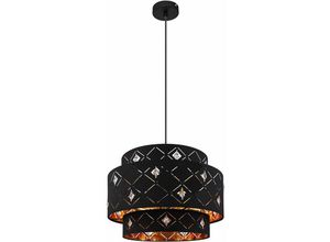 4059157249509 - Etc-shop - Pendellampe Esszimmerlampe Retro Hängeleuchte Orientalisch Deckenlampe schwarz mit Kristallen Metall Textilschirm 1x E27 Fassung DxH