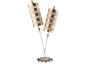 4059157254893 - Tischlampe Beistellleuchte Wohnzimmerleuchte Bodenlampe 2xE27 Blattgold taupe