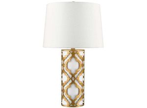 4059157260771 - Designleuchte Beistellleuchte Tischlampe E27 Stahl gold weiß Leinen Wohnzimmer