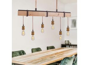 4059157276598 - Etc-shop - Hängeleuchte Holz Pendellampe 6 flammig Esstischleuchte Retro Hängelampe Wohnzimmer 6x E27 LxBxH 100x8x167 cm