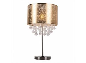 4059157277533 - Tischleuchte Lampe Kristallleuchte Leselampe Leuchte Schlafzimmer Kristalldekor klar Lampenschirm Blattgold Nickel matt 1x E27 Fassung DxH 32x56 cm