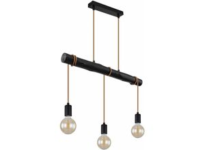 4059157278424 - Hängelampe Esstisch Pendelleuchte schwarz Wohnzimmerlampe modern Holzlampe 3-flammig Seil Höhe anpassbar Metall 3x E27 Fassung LxBxH 60x5x120 cm