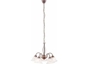 4059157279094 - Kronleuchter Pendelleuchte Lampe Hängeleuchte Esszimmer 5 flammig Stahl rostfarben Alabasterdekorglas weiß 5x E14 Fassungen HxLxB 120x535x535 cm