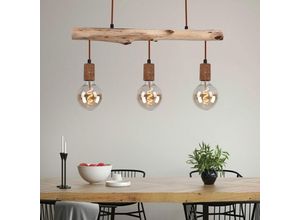 4059157283534 - Etc-shop - Hängeleuchte Holz Esstisch Lampe Küche hängend Retro Deckenleuchte Vintage Pendelleuchte 3 flammig Metall Holz rostfarben 3x E27 LxBxH