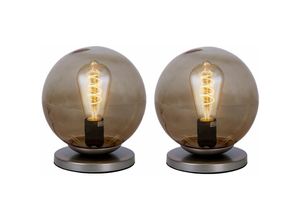 4059157287495 - Etc-shop - Tischleuchte Retro Kugelleuchte Beisttelllampe Nachttischleuchte Glas rauch-braun1x E27 DxH 20x223 cm 2er Set