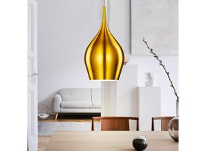 4059157306776 - Etc-shop - Pendelleuchte Hängelampe Esszimmerlampe Gold Wohnzimmer Aluminium Aluminium Glocken-Design 1x E27 DxH 12x142 cm