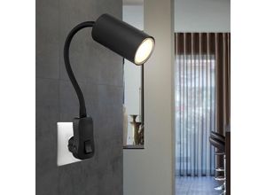 4059157316409 - Wand- Leselampe für Schlafzimmer Leselampe Wandmontage mit Stecker Wandlampe Schwanenhals flexibel Schalter schwarz 1x GU10 LxBxH 32x55x43 cm