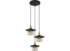 4059157322233 - Etc-shop - Pendelleuchte Hängelampe Esstischlampe 3 flammig Industrial messing schwarz