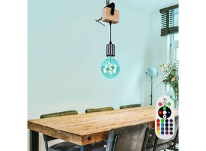 4059157322790 - Etcshop - Holzleuchte Pendellampe Vintage Hängeleuchte Retrolampe Esszimmer Holzbalken naturfarben Metall schwarz Fernbedienung dimmbar 1x rgb led