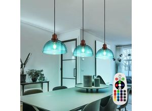 4059157322936 - Etc-shop - Hängelampe Esstisch Pendelleuchte schwarz 3 flammig dimmbar mit Fernbedienung rgb Farbwechsel Holzoptik braun Metall Glas rauchfarben