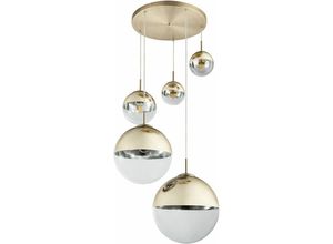 4059157323315 - Etc-shop - Pendelleuchte Esszimmer Hängelampe gold 5 flammig Wohnzimmerleuchte Loftlampe Glas teilsatiniert h 150 cm