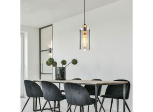 4059157323452 - Etc-shop - Hängeleuchte Esstischlampe Pendelleuchte Wohnzimmerlampe Glas rauch Metall schwarz DxH 10x120 cm