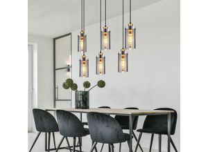 4059157323896 - Etc-shop - Hängeleuchte Esstischlampe Pendelleuchte Wohnzimmerlampe Glas rauch Metall schwarz Fassungen 6x E27 LxBxH 75x24x120 cm