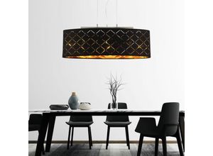 4059157324107 - Etc-shop - Wohnzimmer Lampe Decke hängend Wohnzimmer Deckenleuchte hängend Hängelampe Esstisch 3 Flammig Stanzungen Metall Textil schwarz gold 3x