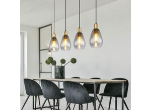 4059157324169 - Etc-shop - Pendelleuchte rauchglas Hängelampe 4 Flammig schwarz Wohnzimmer Deckenleuchte hängend Metall messing E27 Fassungen LxBxH 90x15x120 cm