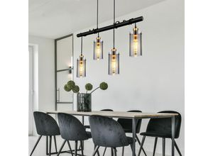 4059157324268 - Etc-shop - Hängeleuchte Esstischlampe Pendelleuchte Wohnzimmerlampe Glas rauch Metall schwarz Fassungen 4x E27 LxBxH 85x10x120 cm