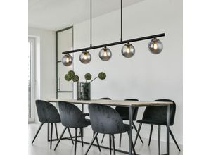 4059157329997 - Hängelampe Pendelleuchte Esszimmerlampe 5-flammig Glas Kugel Höhenverstellbar Metall Rauchglas schwarz 5x G9 Fassungen LxBxH 90x10x120 cm