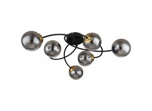 4059157330115 - Etc-shop - Deckenleuchte 6 Flammig Deckenlampe rauch Glas Kugeln Wohnzimmerleuchte Decke schwarz Metall G9 Fassungen LxBxH 52x45x175 cm