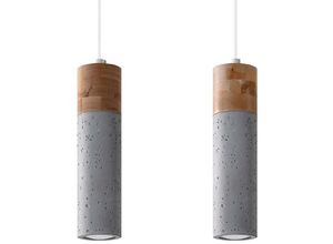 4059157332348 - Etc-shop - Pendellampe Hängeleuchte Deckenlampe Beton Holz Grau Esszimmerleuchte 2 Flammig