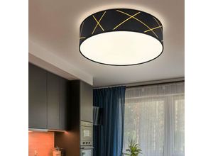 4059157333673 - Etc-shop - Deckenleuchte led rund Stoff schwarz Stoffdeckenleuchte matt Deckenlampe Schlafzimmer Goldakzente Metall Textil 1x 24W 1550Lm warmweiß