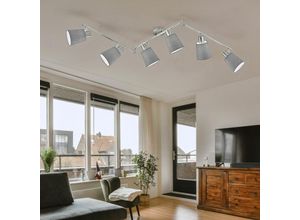 4059157336827 - Etc-shop - Deckenleuchte Spotleiste 6 flammig Deckenlampe Wohnzimmerleuchte Schlafzimmerlampe nickel matt Textil grau 6x E14 LxH 145x21 cm