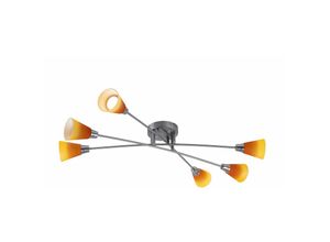 4059157339576 - Deckenleuchte Deckenlampe Spotleuchte Wohnzimmerleuchte Schlafzimmer 6 flammig Nickel matt Chrom Glas gelb orange 6x GU10 9W 420Lm 2700K HxLxT