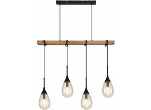 4059157340213 - Etc-shop - Hängeleuchte Esszimmerleuchte hängend Pendellampe Holzoptik Gitter schwarz Pendelleuchte rund 4 Flammig Metall mdf Fassung 4x E27 LxBxH