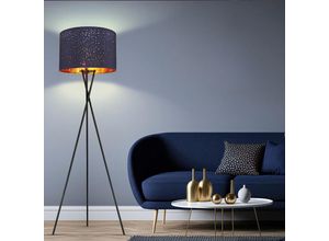 4059157341814 - Etc-shop - Stehlampe Stehleuchte Wohnzimmerleuchte Schlafzimmerlampe Flurleuchte Metall Schwarz Textil Blau Musterstanzungen Dreibein E27 h 160 cm