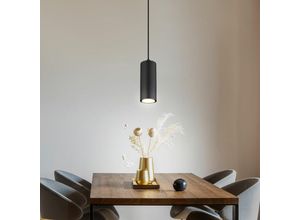 4059157341883 - Etc-shop - Lampe skandinavisch Hängeleuchte Hängelampen Wohnbereich Modern Pendelleuchte einflammig Metall schwarz mdf Holzoptik 1x GU10 Fassung