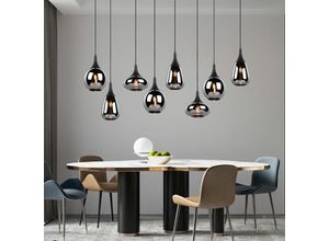 4059157343566 - Pendelleuchte Glas 8 flammig Esstischlampe schwarz Hängeleuchte Esszimmer Glas chrom bedampft unterschiedliche Lampenschirme 8x E14 LxH 115x150 cm