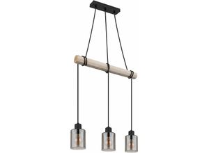 4059157349780 - Etc-shop - Hängeleuchte Holzpendellampe Pendelleuchte Holz Esszimmerlampe Hängelampe Esstisch Glas rauch 3x E27 LxH 50x140 cm