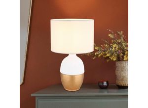 4059157350076 - Etc-shop - Tischlampe modern Beistellleuchte Schlafzimmer Schreibtischlampe weiß Reto Leselampe Textil Schirm Keramik gold 1x E14 Fassung DxH