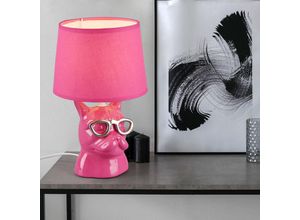 4059157351127 - Tischlampe Leuchte Nachttischlampe Keramik für Schlafzimmer Esszimmerlampe Tischleuchte Modern Hund mit Brille pink Textil 1x E14 Fassung DxH