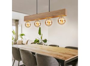 4059157352469 - Etc-shop - Pendelleuchte Holzlampe 4 flammig Holzbalken braun Hängelampe Wohnzimmerleuchte Metall Holz 4x E27 Fassungen LxBxH 80x6x120 cm