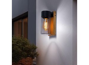 4059157352933 - Wandlampe Außenleuchte Terrassenlampe Moderne Fassadenleuchte Holzoptik Landhaus Edelstahl Glas schwarz rauch 1x E27 LxBxH 124x9x225 cm