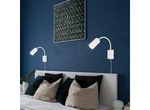 4059157353299 - Wand- Leselampe für Schlafzimmer Leselampe Wandmontage mit Stecker Wandlampe Schwanenhals flexibel Schalter weiß 1x GU10 LxBxH 32x7x44 cm 2er Set