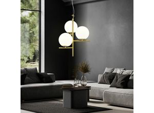 4059157353978 - Etc-shop - Hängeleuchte Pendellampe Wohnzimmerleuchte Retro Hängelampe 3-flammig Höhenverstellbar Metall Glas messing weiß 3x E14 Fassung DxH