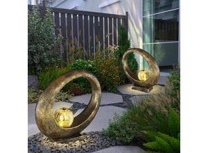 4059157354166 - Etc-shop - Gartendeko Solarlampe für Außen Deko Garten Tisch Solarleuchte für Balkon Ringform Glaskugel Gold led warmweiß LxH 325x32 cm 2er Set