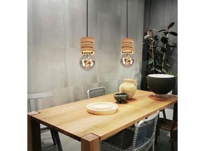 4059157355385 - Etc-shop - Pendelleuchte Holzlampe Esstischlampe Hängelampe Wohnzimmer Höhe anpassbar 1x E27 DxH 12x120 cm 2er Set