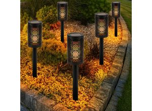 4059157355576 - Solarleuchte Außenlampe Steckleuchte Fackel mit Feuereffekt Terrassenlampe Gartendeko Erdspieß Akku schwarz 1x led DxH 66x30 cm 5er Set