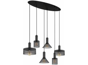 4059157356276 - Etc-shop - Pendelleuchte 4 flammig Wohnzimmerlampe Esstischlampe Industriell Hängelampe schwarz Metall 6x E27 LxBxH 108x385x130 cm